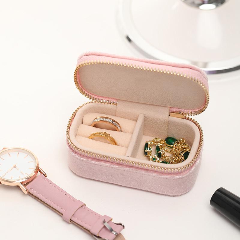 Mini Ring Box Travel Jewelry Box Ring Zipper Velvet Storage Case Jewel Packaging Earrings Necklace Organizer Storage Box Trip