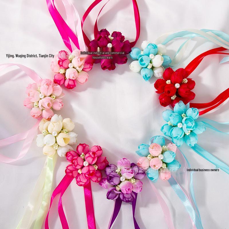 Artificial Flower Ribbon Wrist Corsage for Children's Day, Dance, Wedding Bridesmaid, or Bride