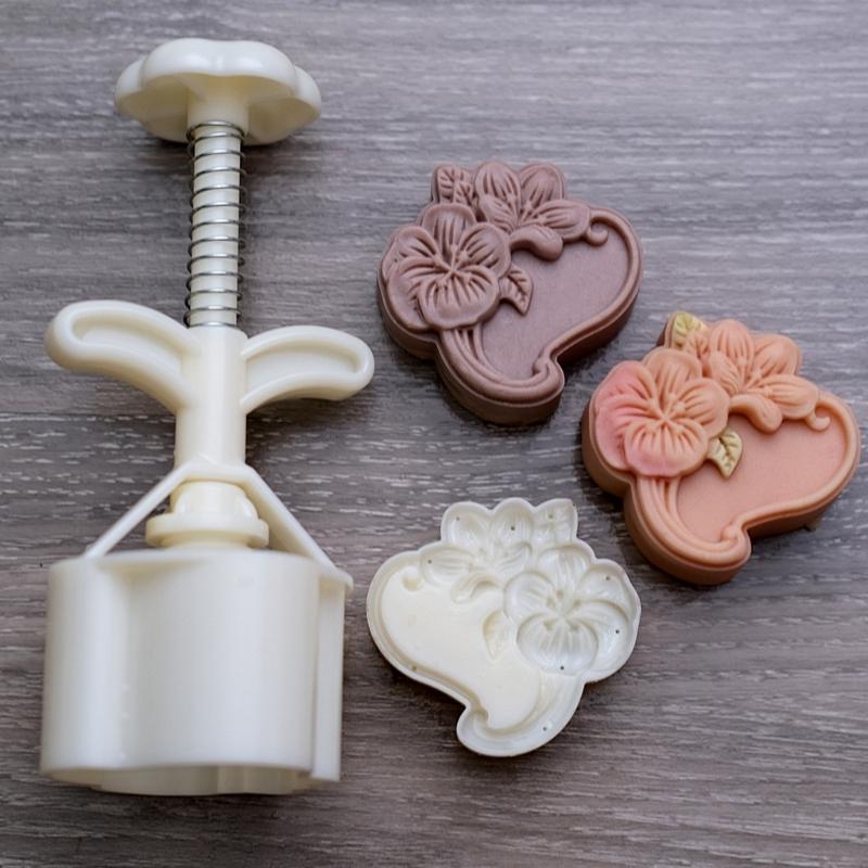 Mung Bean Cake Mold Orchid Flower Midautumn Moon Cake Mold Set Hand Pressed Cookie Dessert Diy Pastry Baking Tool