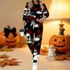 Conjunto de Dos Piezas con Estampado de Halloween para Mujer, Top de Manga Larga con Cuello Redondo y Pantalones Jogger con Cordón, Chándal Casual para Primavera Otoño