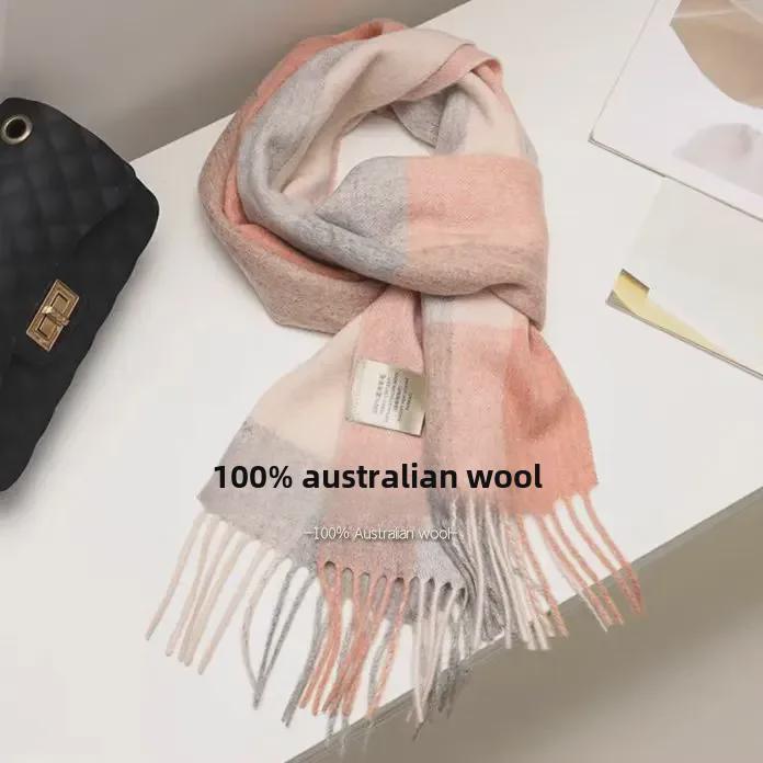 100% Wool Plaid Scarf for Women - Luxury Gift Shawl, Pure Wool Neck Scarf