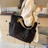 Fashion Large Capacity Shoulder Bag Multiple Pockets Zipper Closure Canvas Bag Solid Color Tote Bag Women