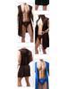 Men's Hooded Sleeveless Thin Silk Bathrobe, European Style, Six Colors Available, Does Not Include Underwear