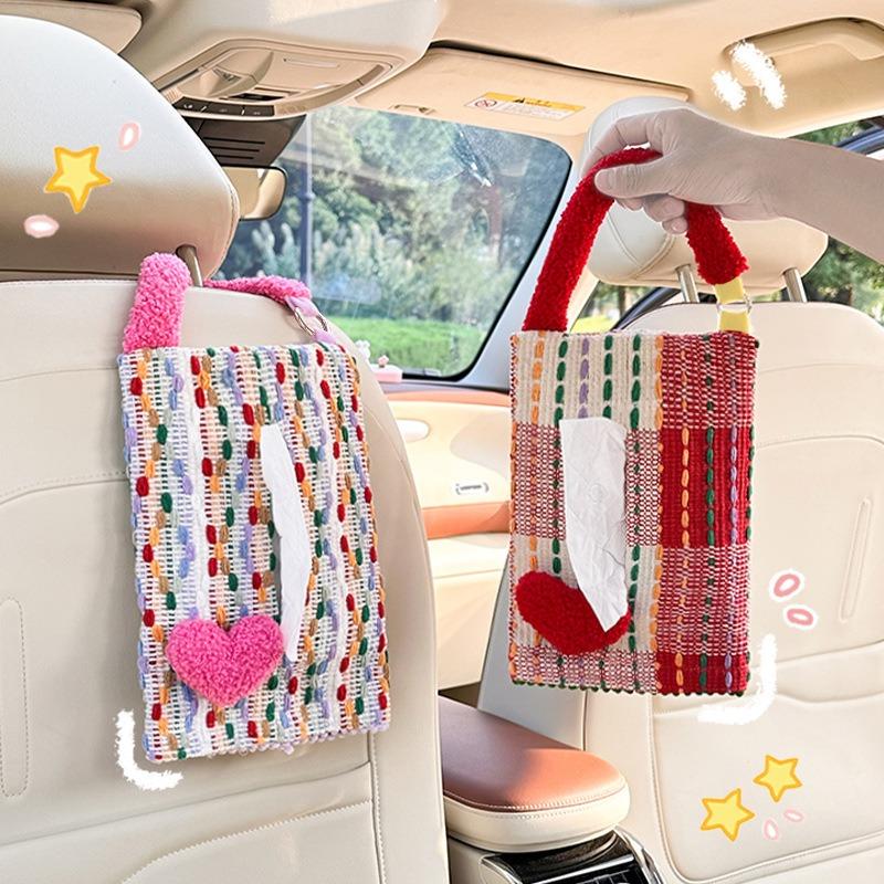 Creative Heart Shape Hanging Backseat Car Tissue Box Multi Functional Tissue Bag