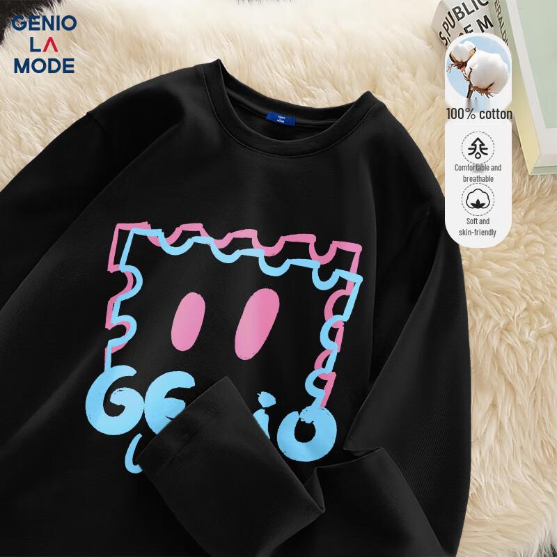 GENIOLAMODE Men s Pure Cotton Long-Sleeve Round Neck T-Shirt 2XL