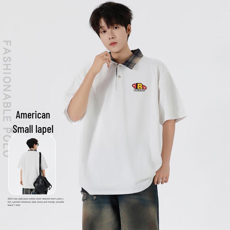 Baleno Men s American Style Plaid  Print Polo Shirt 3XL белый