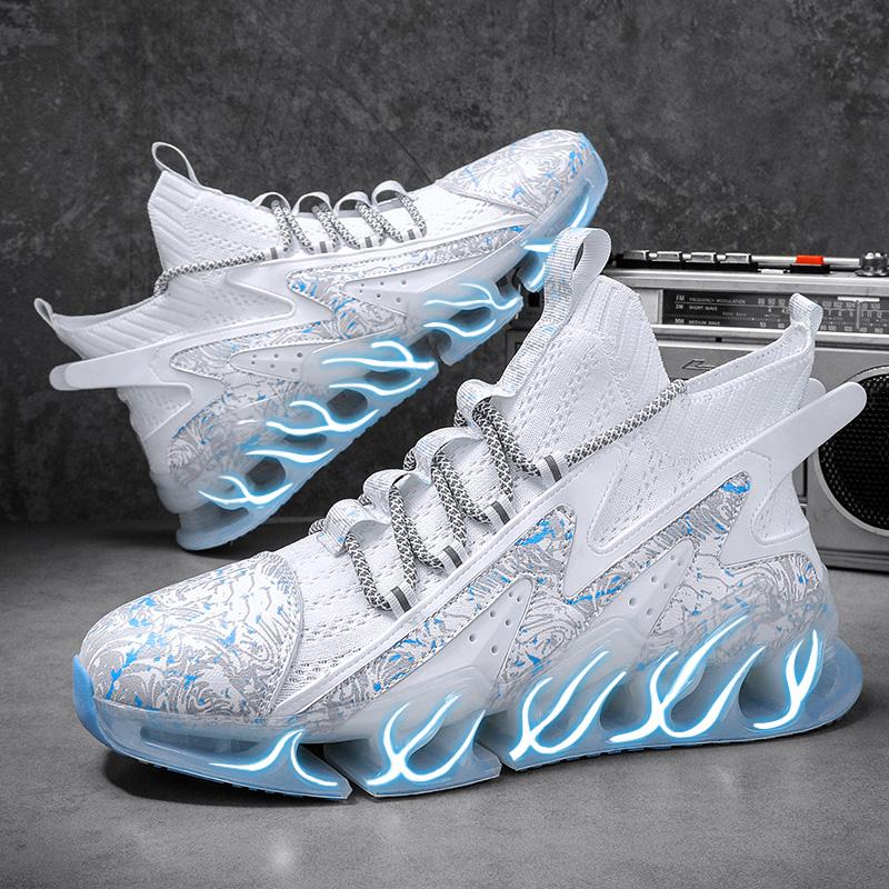 Klobiger Sneaker Übergröße 45 46 47 48 Herren Laufschuhe mit Blade-Sohle Mode Casual Leder/Mesh Schuhe mit erhöhter Plattform