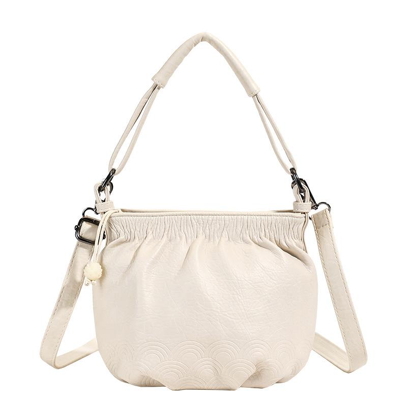 

Женская сумка из натуральной кожи, ретро и простая сумка-ведро из коровьей кожи, универсальная плиссированная женская сумка через плечо белый