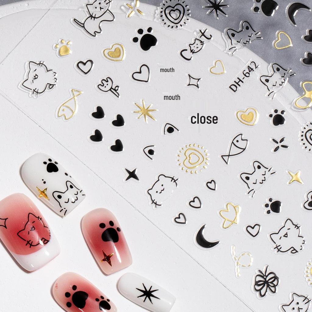 Graffiti Cartoon Kitten Nail Art Stickers - Hand-Painted Puppy & Cat Design