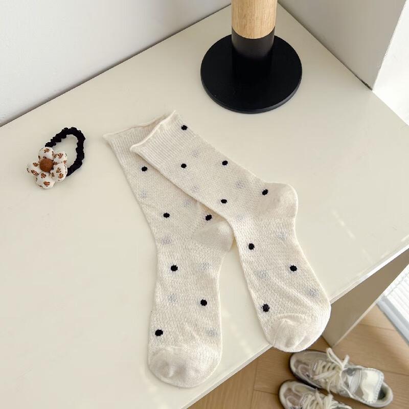 Roll-Edge Polka Dot Mesh Socks for Women
