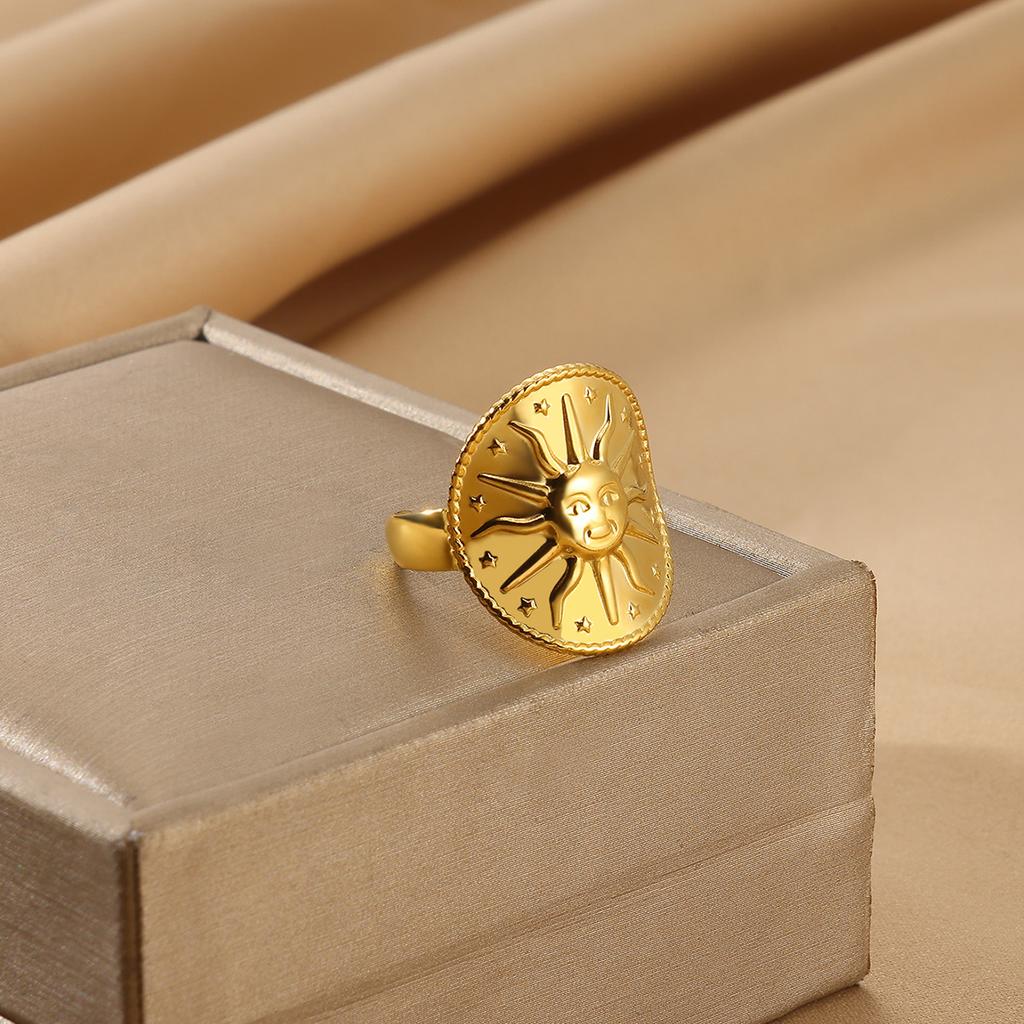 Gold Color Anillos For Women Sun Flower Stainless Steel Open Rings Dailywear Palm Geometric Irregular Jewelry Fashion Punk Gift