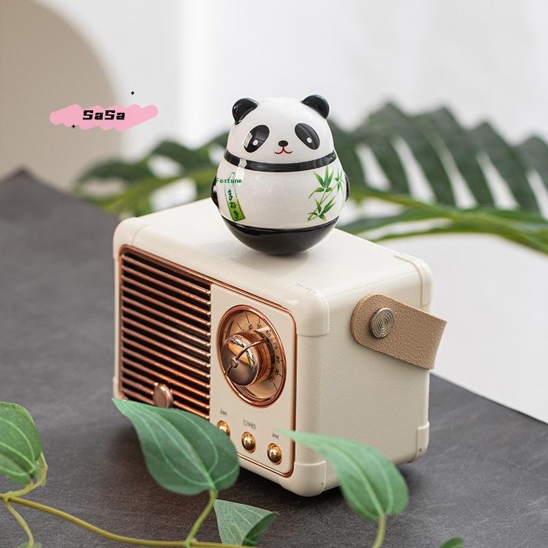 S-1 Pc Japanese Ceramic Panda Doll Crafts Panda Tumbler Toy Lucky Charm Fortune Ornament Landscape Home Office Desk Decor