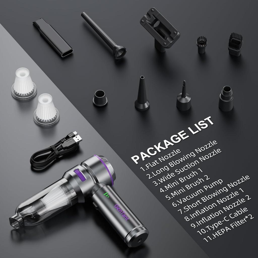 Portable Cordless Car Vacuum, 18000PA High Power, Brushless Motor, Type-C Charge, 3-in-1 for Car, Home, Pet Hair