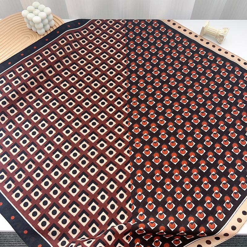 Korean retro plaid small square scarf silk scarf women's summer versatile thin breathable shawl headscarf decorative scarf scarf
