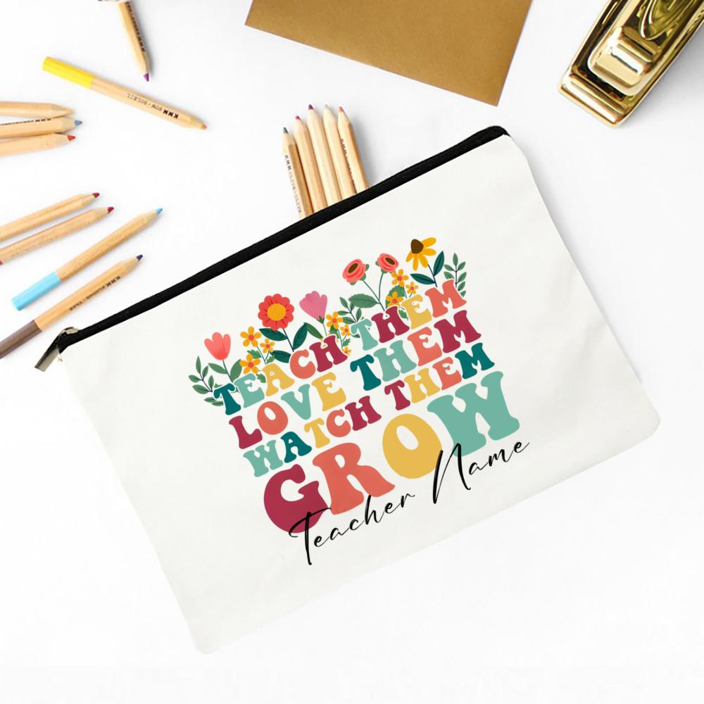 

Thank You for Helping Me Grow Custom Name Makeup Bag Personalised Pencil Bags Travel Toiletries Storage Pouch Gifts for Teacher