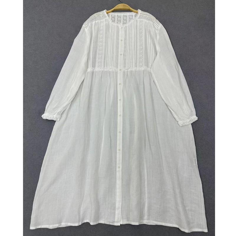 Johnature Japanese Autumn Accordion Pleats Lace Long-sleeved Dresses Vintage Casual Loose Simple Women Dress