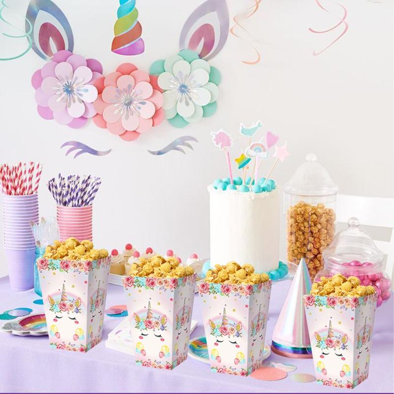 Unicorn Popcorn Box Candy Box Unicorn Happy Birthday Party Decoration Kids Wedding Birthday Party Supplies Baby Shower Decor