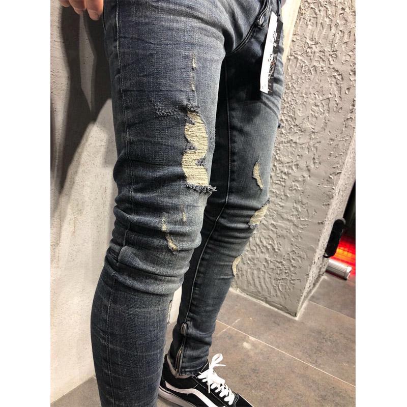 Fashion Men Straight Denim Hole Pants Slim Casual Hip Hop Style Jeans
