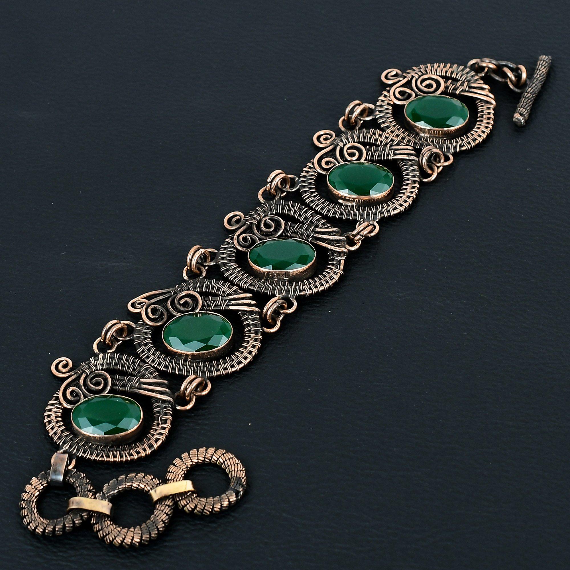 

Созданный в лаборатории чудесный изумрудный драгоценный камень ручной работы из чистой медной проволоки, обернутый браслет, ювелирные изделия 7-8 Inches зелёный