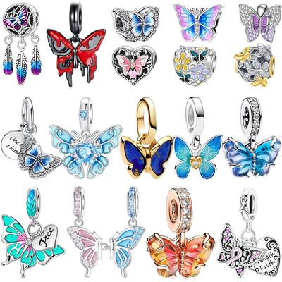 925 Silver Butterfly Pendant Dragonfly Charm Beads for Women DIY Necklace Bracelet Fine Jewelry Gift