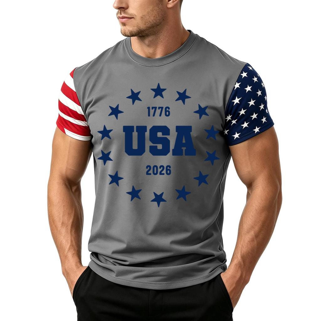Men's Independence Day Flag Print Short Sleeve T-Shirt, Loose Casual Daily Summer Tops