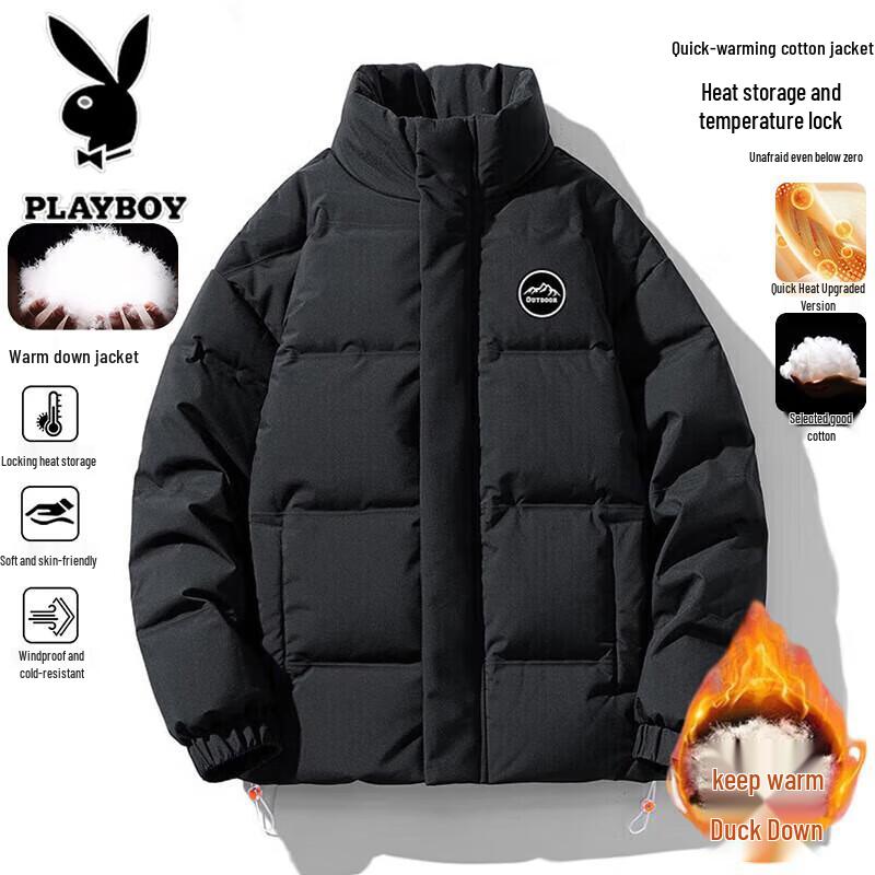 PLAYBOY Men s Thickened Duck Down Winter Jacket L чёрный