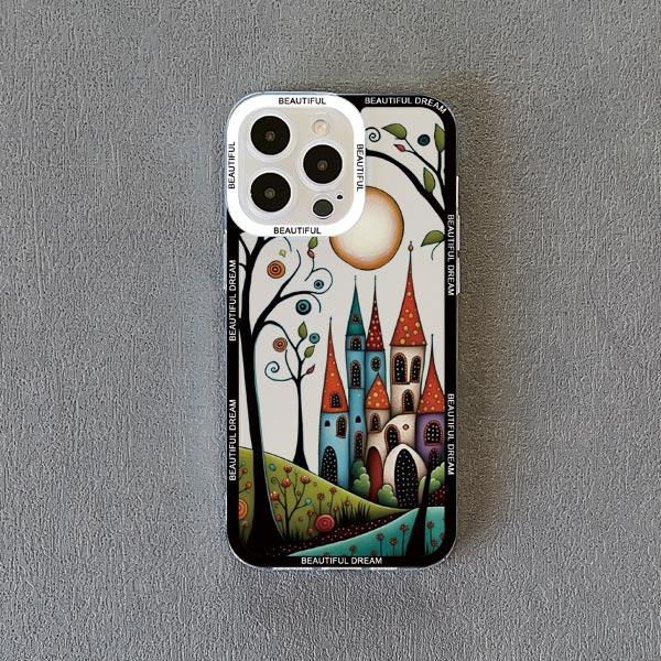 Hand Painted Forest House Clear Phone Case For Iphone 13 12 Pro Max 15 14 Pro Max Plus 11 X XR XS 7 8 Plus SE2 Transparent Cover