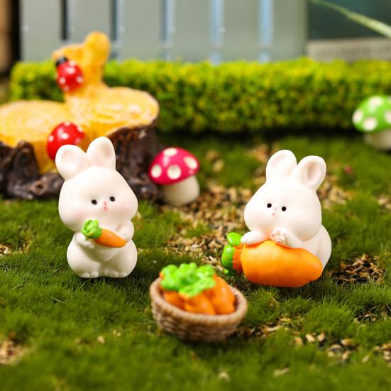 Mini Rabbit Figurine Easter Resin Bunny Miniature Figures Tiny Animal Fairy Garden Ornament for Micro Landscapes Potted Plants Dollhouse Cake