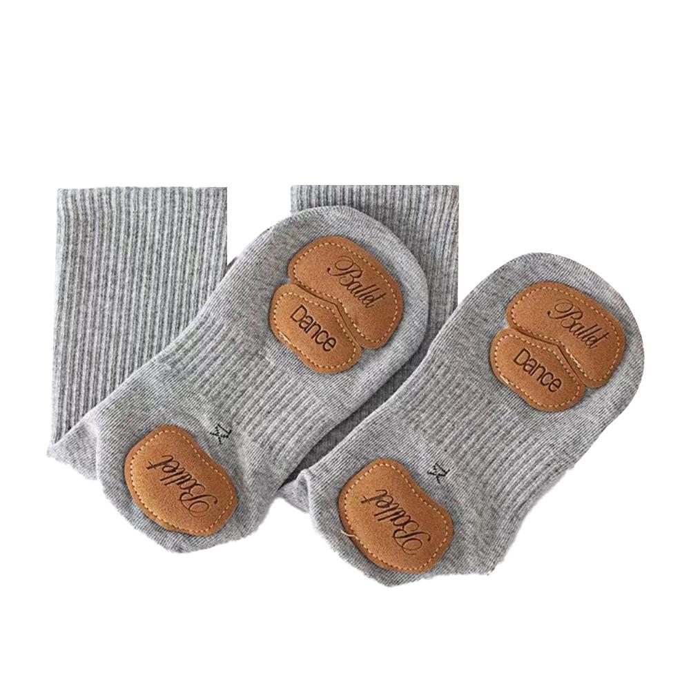 1 Pair Mid-Tube Dance Socks With Anti-Slip Wear-Resistant Sole Leather Sports Yoga Multi-Color Cotton Socks