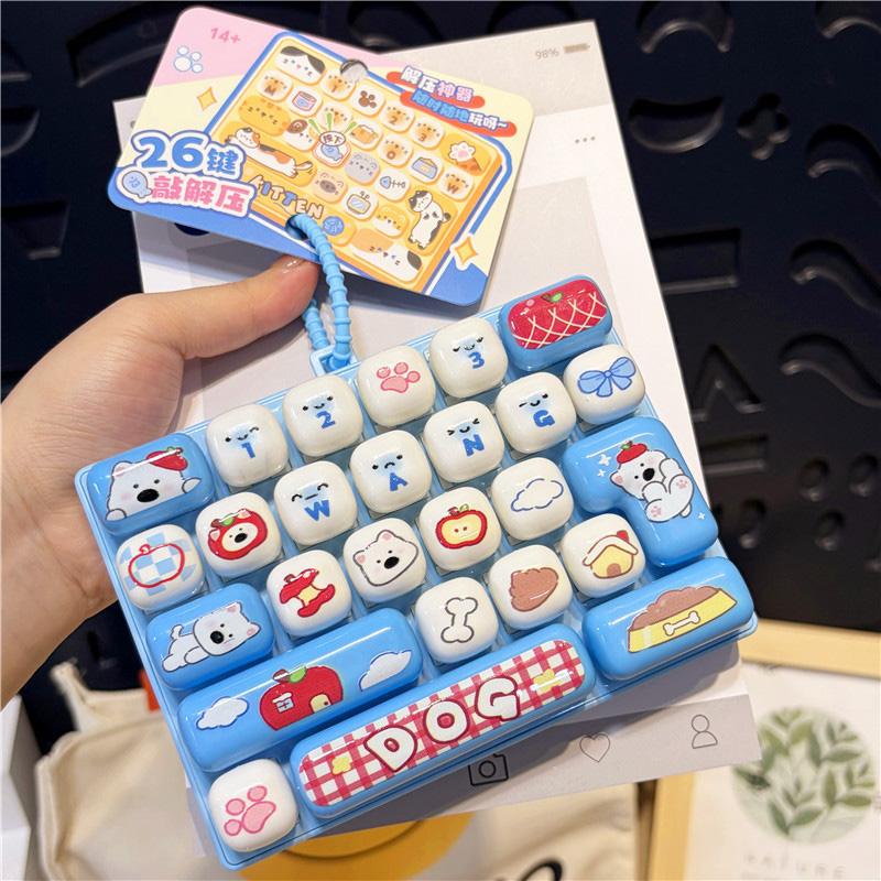 Cartoon 26-Keycap Keychain Toys 26-Key Keyboard Clicker Keychain Stress Releasing Toys Bag Charm Keyboard Keychain