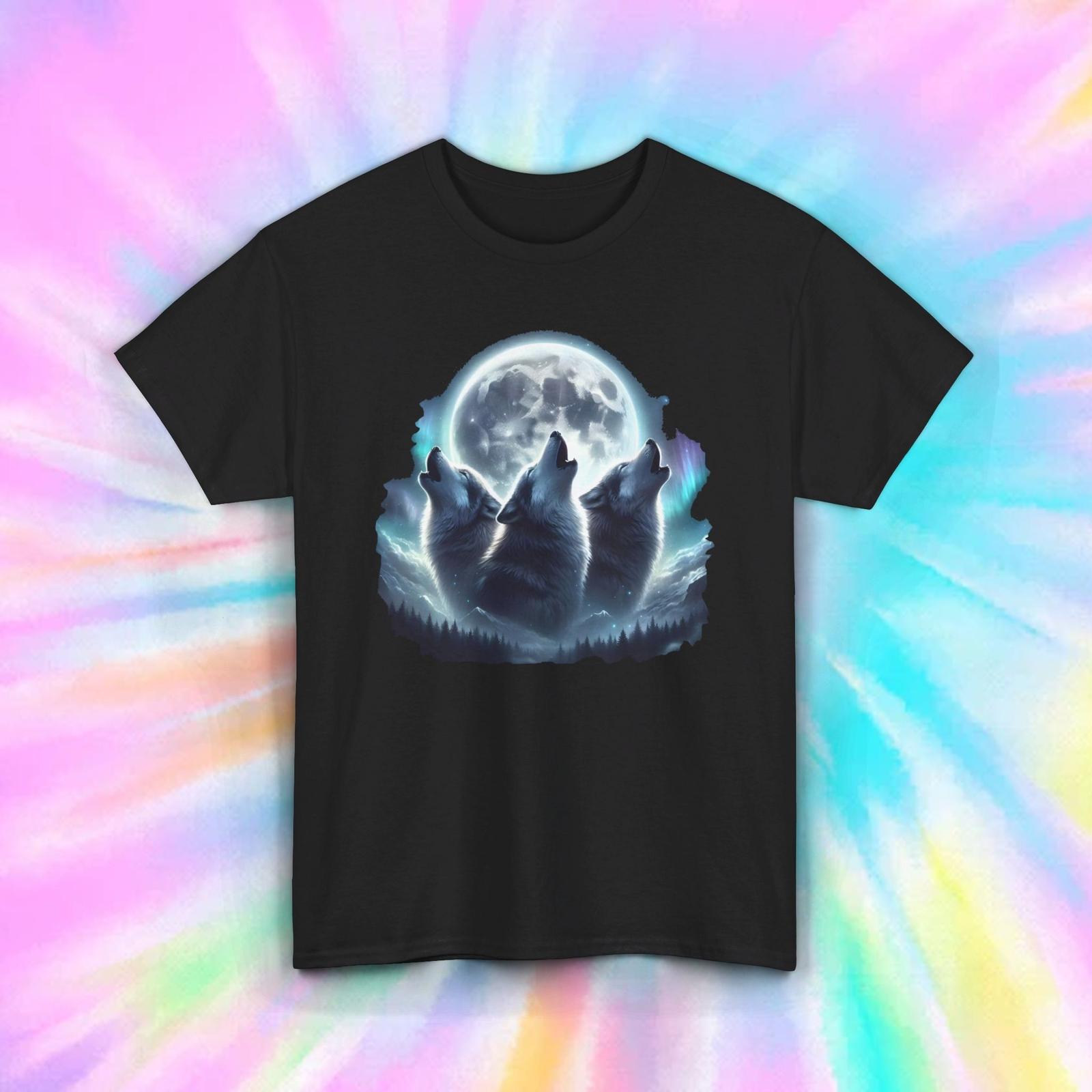 Three Wolves Howling at the Moon T-Shirt | Fantasy Graphic Tee | Gift S