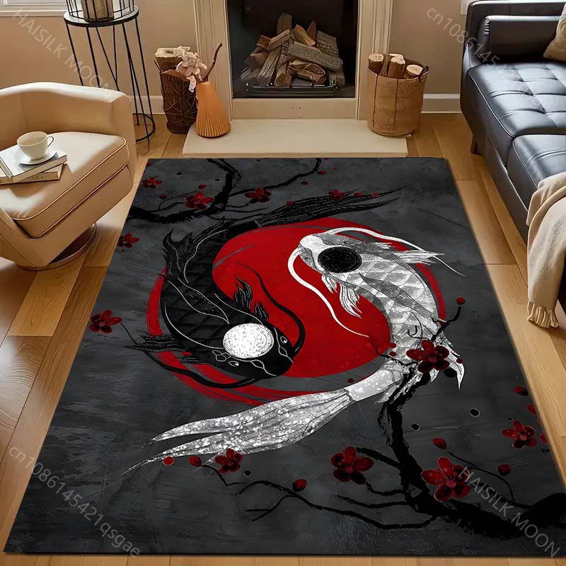 Pisces Yin Yang Art Print Carpet for Living Room Bedroom Bedside Sofa Floor Mat Modern Home Decor Area Rug Large Size