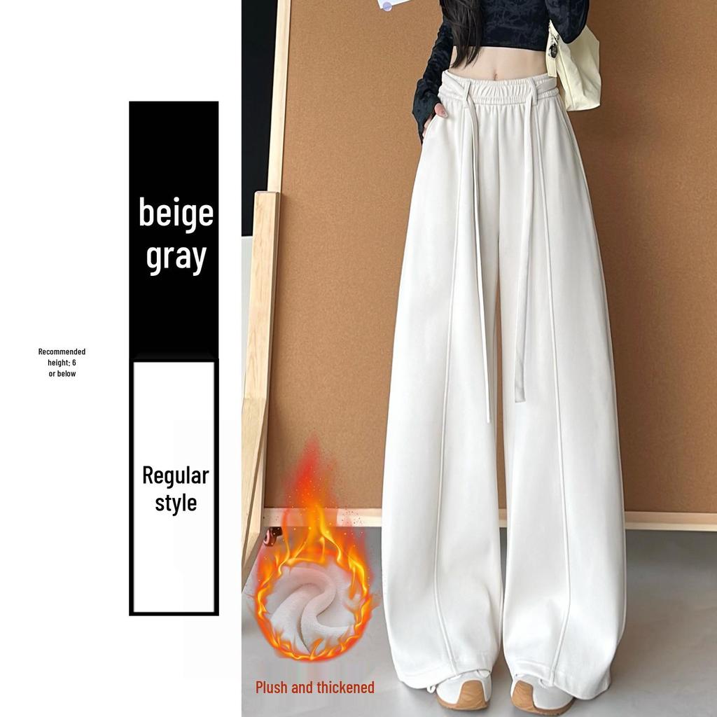 Women's Wide-Leg Brown Retro Pants, High-Waisted, Plus Velvet, Autumn/Winter 2025 Collection