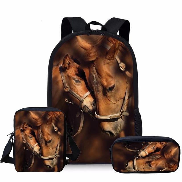 Klassieke Paarden Rugzakken tassen 3D Print 3 stuks/Set leerling Schooltassen Laptop Dagrugzak Rugzak Schuine schoudertas Etui
