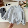 Korean Children Clothing Autumn Girl Baby Toddler Solid Bow Sweaters Winter Fashion Sweet Kid Princess Knitted Sweater