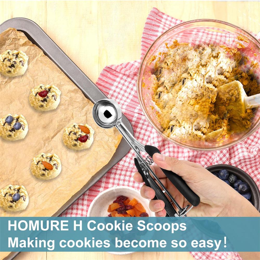 Stainless Steel Ice Cream Scoop For Baking Cookie Scoop, Trigger Release, Cookie Dough Scoop, Anti-Slip Spring-Trip Kitchen Tool