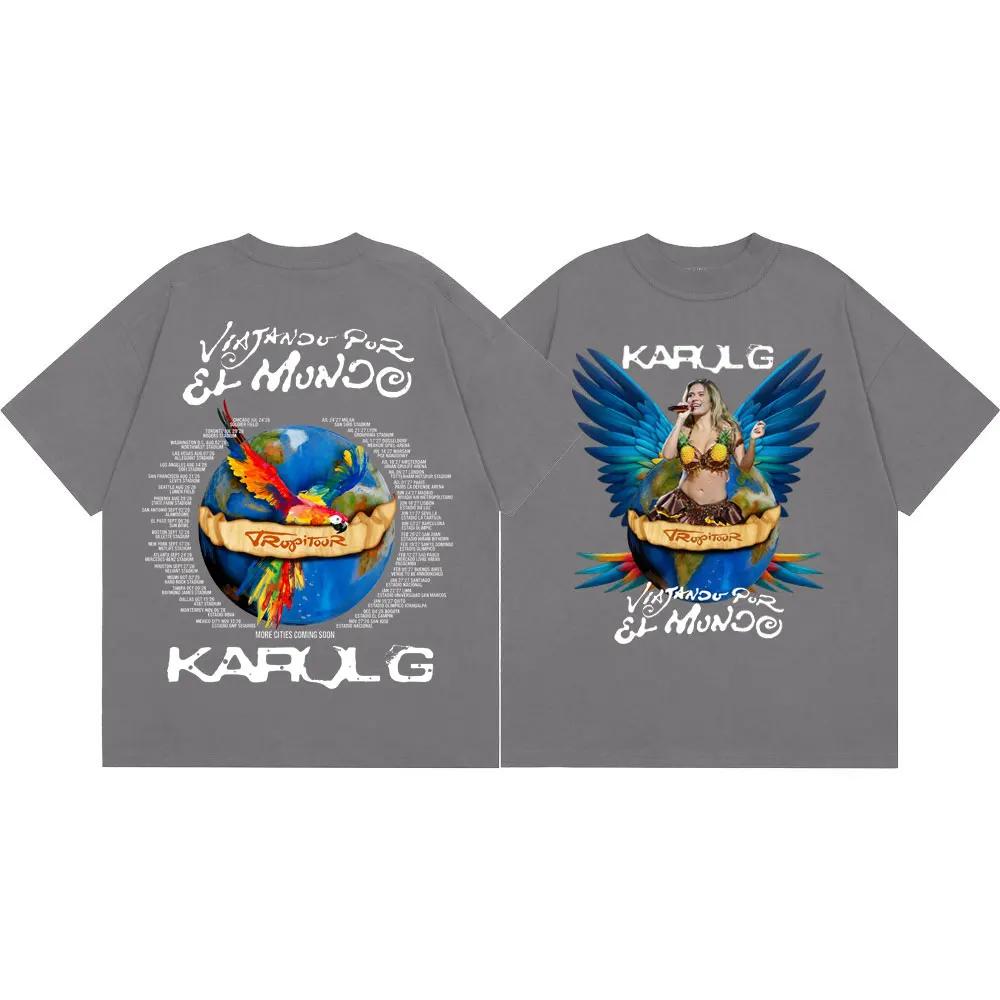 Cantante Karol G Tropicoqueta Tour 2026 Magliette Grafiche Uomo Donna Moda Vintage T-shirt Estiva Casual Ampia Magliette in Cotone