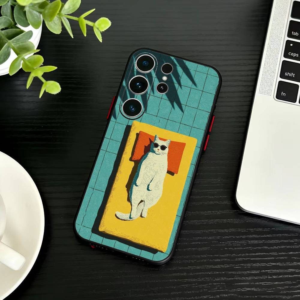 Cute Cat Funny Phone Case For Samsung S26,S25,S24,S23,S22,S21,S20,Ultra,Plus,FE Black Soft Cover