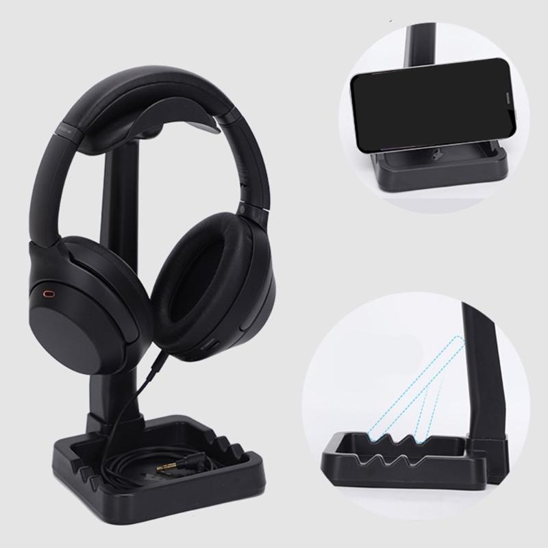 Headphone Stand With Detachable Cable Clip And Phone Dock For All Gaming Headsets And Desktop Accessories Storage
