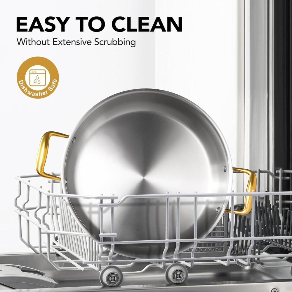 MICHELANGELO 6QT Stainless Steel Pan with Lid - Large Saute Pan with Lid Deep Frying Pan Dishwasher Oven-Safe Cooking Family