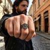 Retro Church Band Vintage Gothic Ring for Men, Hollow Engraved Architecture Statement Metal Finger Band, Dark Style Punk Jewelry Daily Wear Parties
