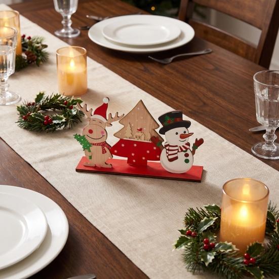Easy Assembly Xmas Crafts Wooden Christmas Ornaments, Tabletop Decoration with Santa Claus Snowman Elk Reusable Festive Home Decor Designs for Holiday