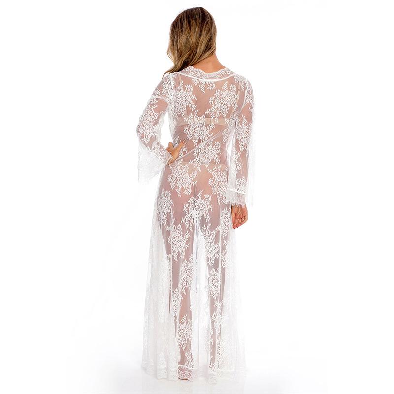 European-American Lace Embroidery Beach Cover-up: Sexy, Loose See-through Vacation Cardigan Dress