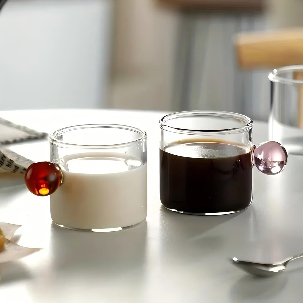 6pcs Espresso Cups with Ball Handle Mini Coffee Cups Heat Resistant Teacup Glass Drinking Mug Drinkware 100ml/3.38oz