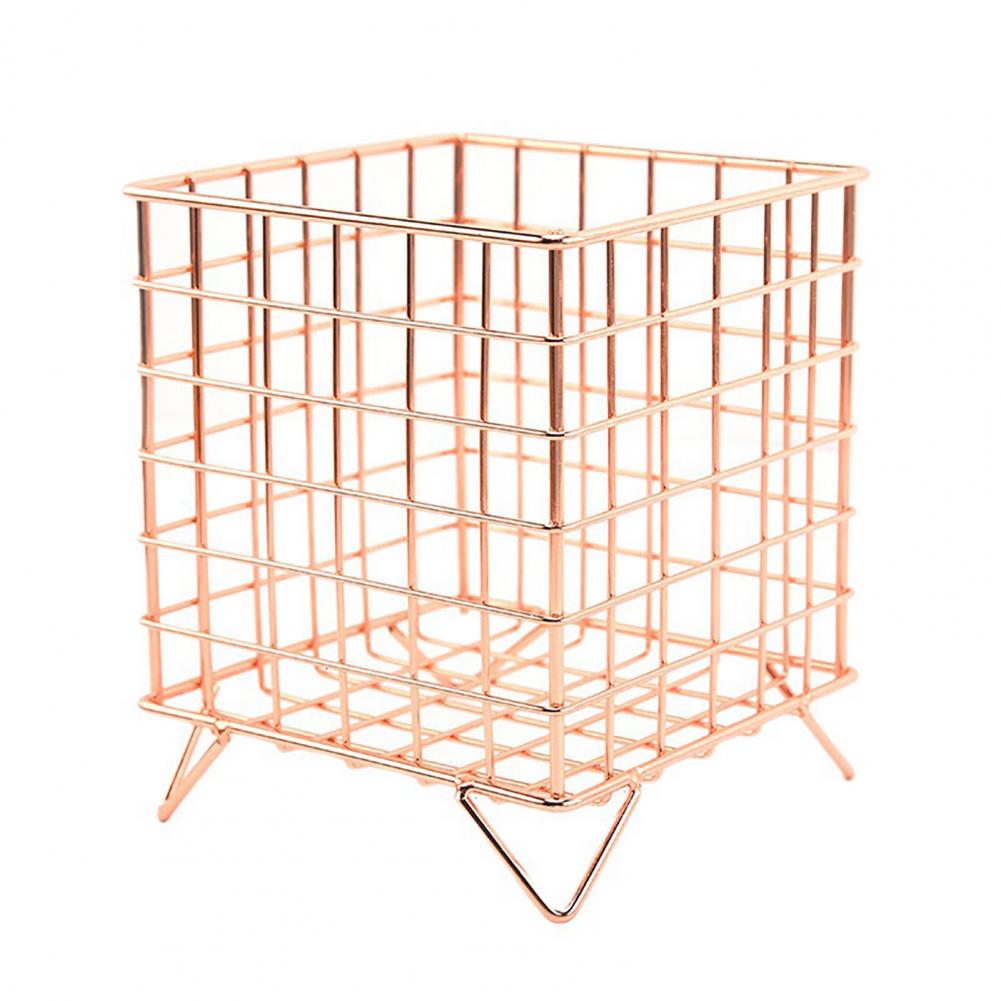 Iron Storage Rack Hollow Out Stainless Iron Wire Mesh Storage Basket Home Office Bathroom Desktop Case Organizer