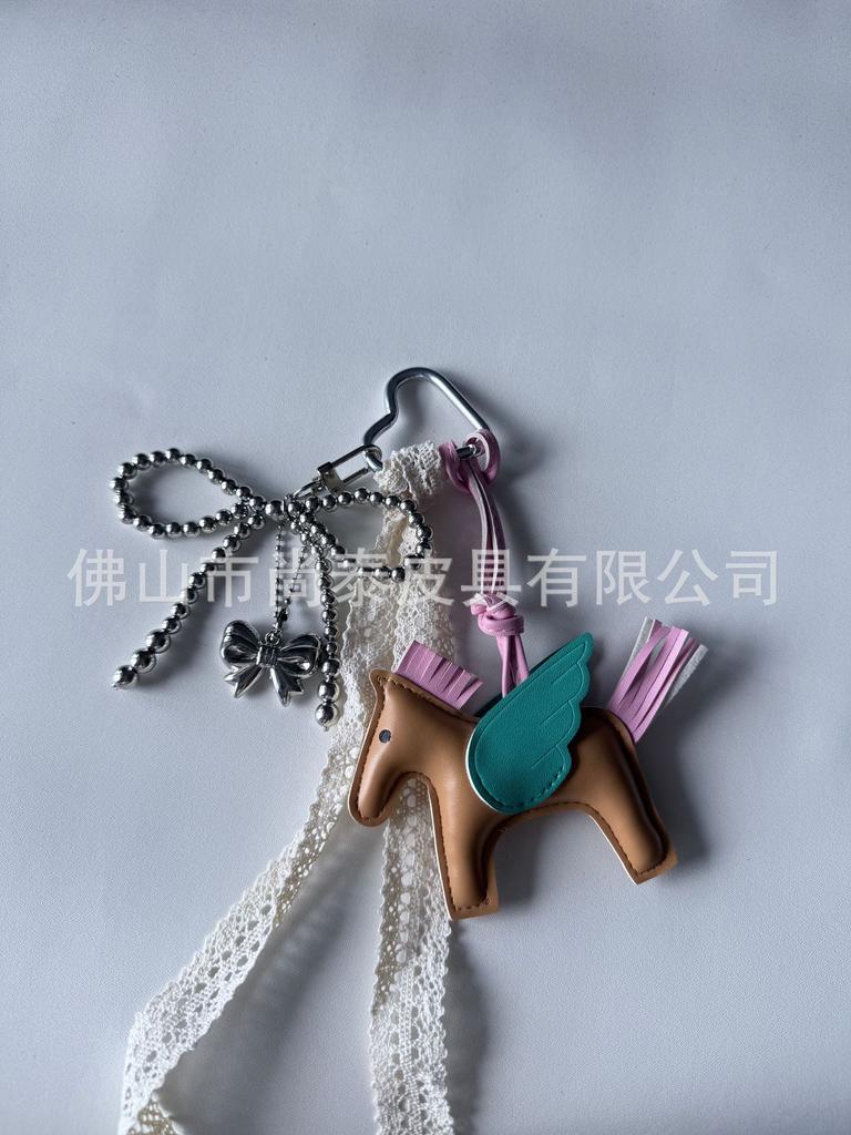 Angel Pegasus Pendant PU Leather Bag Pendant Key Bow Tassel Accessories Cute Cartoon Pendant