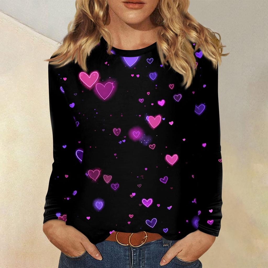 Damernas Alla hjärtans dag Moderiktig hjärtmönstrad rundhalsad långärmad pullovertopp