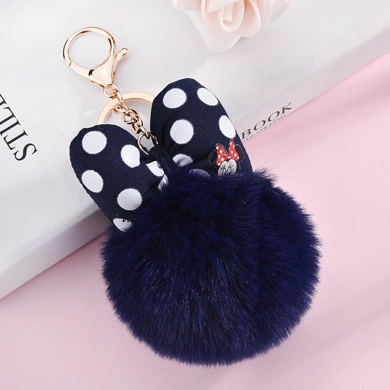 Minnie Plush Keychains Cartoon Polka Dot Bow Pom-Pom Key Ring Pendant Car Bag Ornament Girl Child Gift Toy