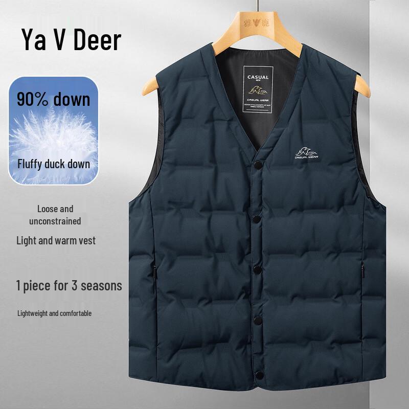 Yalu Men's V-Neck 90% Down Vest with Zipper Pockets