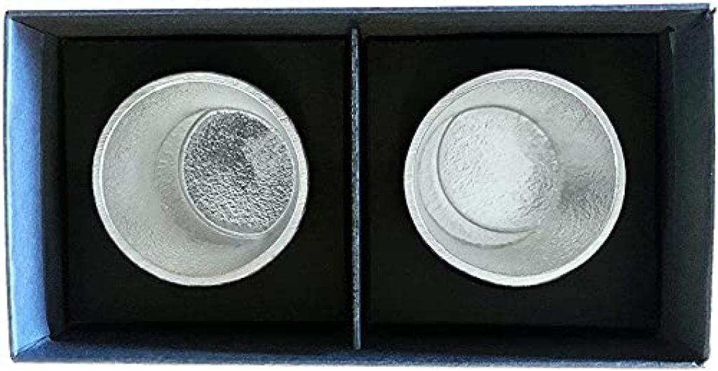 Washi Set of 2 Sake Moon Tin [Nousaku Wrapping] Cups, Shape,